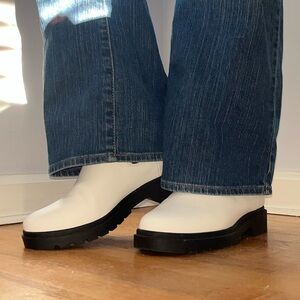 White Striped Ankle Boots